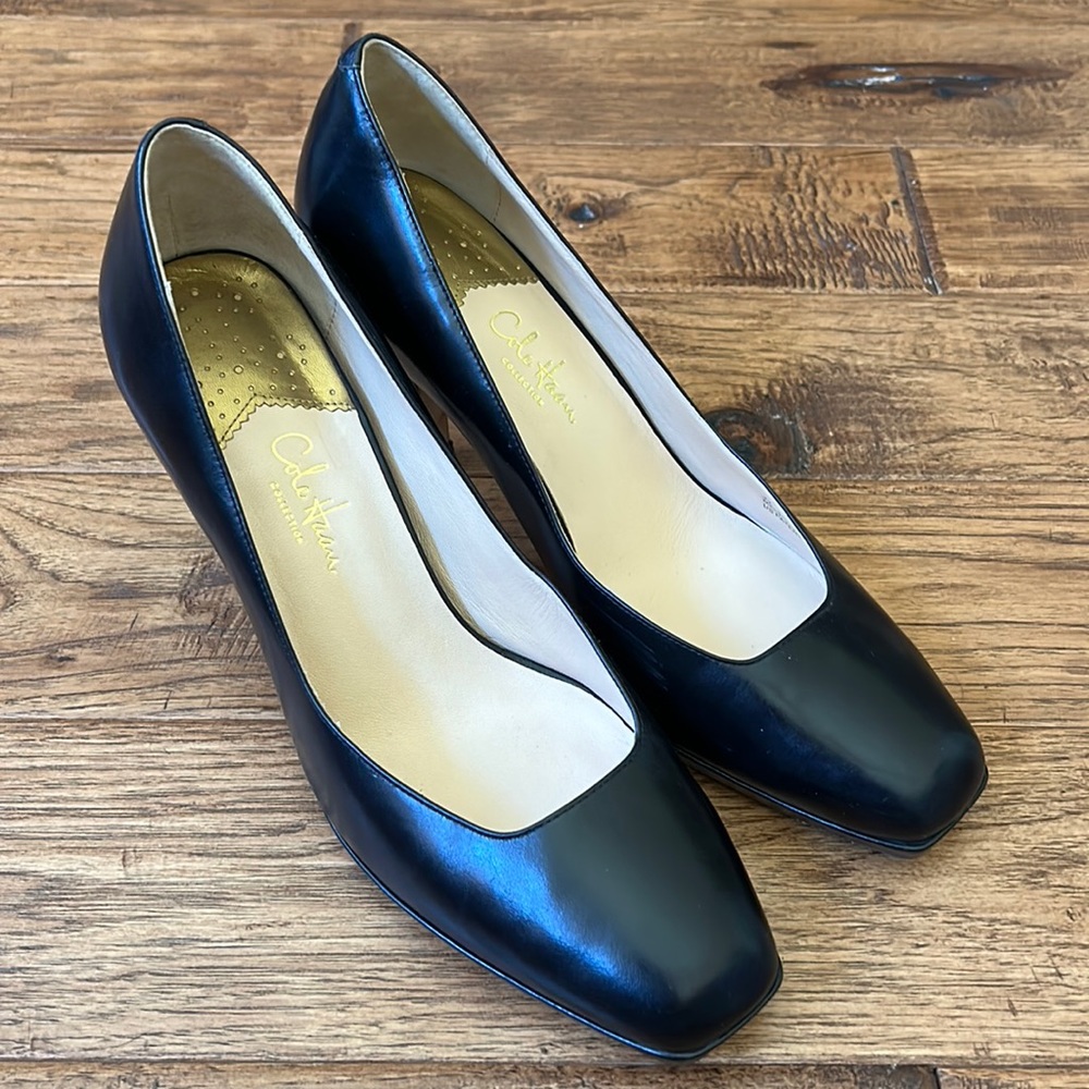 Cole Haan Nike Air Carma Black Leather Pump Square Toe Size 9.5 - Picture 3 of 12